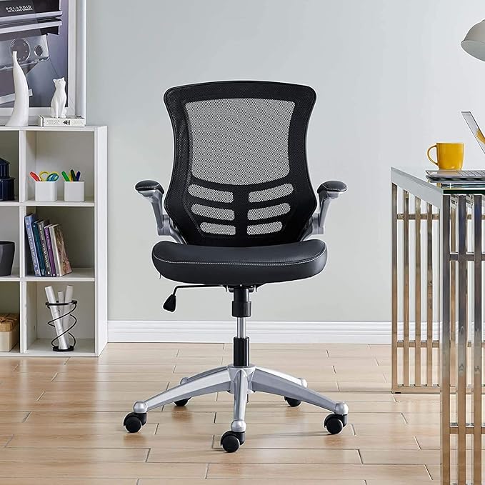 Modway Attainment Mesh Back and Vinyl Seat Modern Office Chair in Black