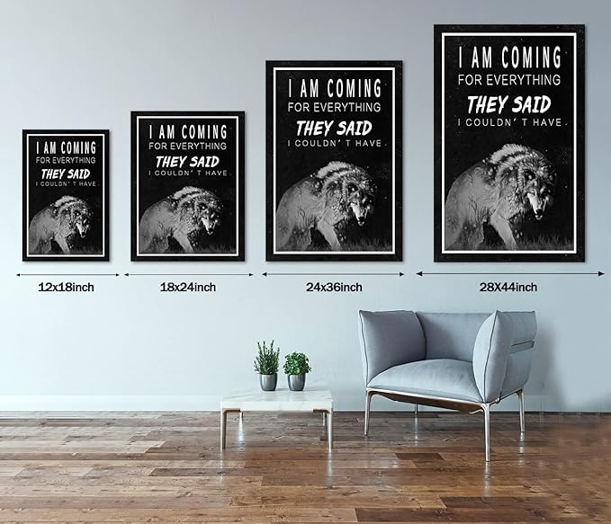 Yatsen Bridge Motivational Wall Art Inspirational Canvas Painting Wolf Pictures Modern Positive Entrepreneur Quotes Posters Prints Artwork Home Office Living Room Decor Framed Ready to Hang(28"Wx44"H)