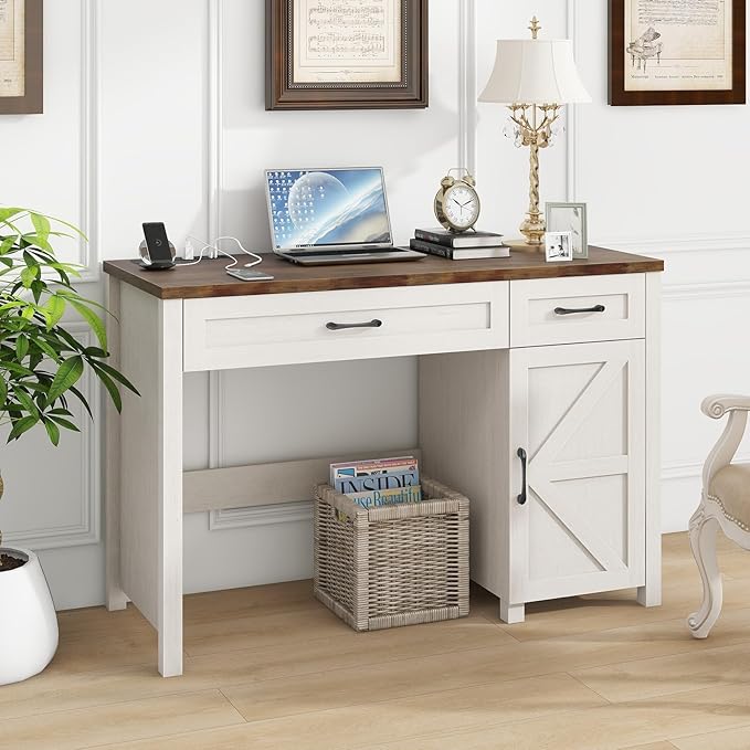 Farmhouse 47" Executive Desk, Computer Desks with Drawers and Cabinet, Workstation Computer Desks for Study and Home Office