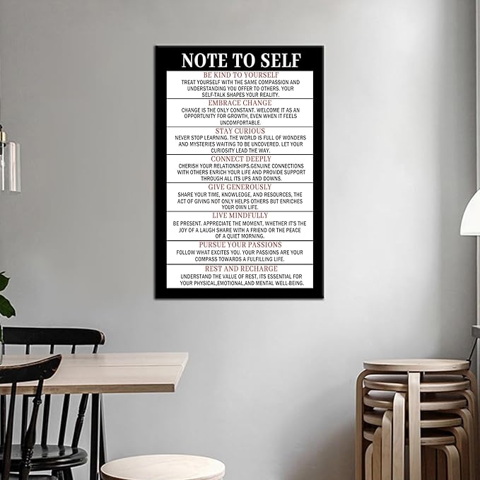 Note To Self Motivational Wall Art Inspirational Poster Inspiring Canvas Prints Artwork for Office Living Room Modern Home Decor Painting Pictures Stretched and Framed Ready to Hang [12''Wx18''H]