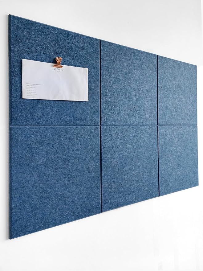 Cork Board 24 x36 Alternative - 6 Pack Felt Wall Tiles with Safe Removable Adhesive Tabs, Cork Boards for Walls Cork Board for Home Office Pin Board Tack Board - Ocean Blue