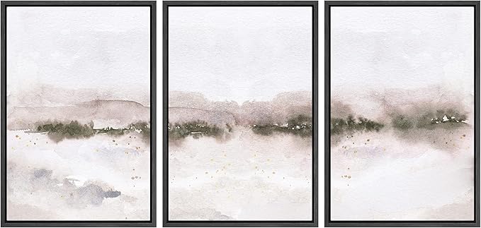 SIGNWIN Framed Canvas Print Wall Art Set Pastel Explosion Misty Mountain Forest Nature Wilderness Illustrations Modern Art Rustic Scenic Relax/Calm for Living Room, Bedroom, Office - 16"x24"x3 Black