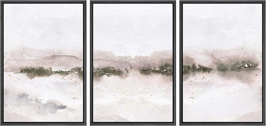 SIGNWIN Framed Canvas Print Wall Art Set Pastel Explosion Misty Mountain Forest Nature Wilderness Illustrations Modern Art Rustic Scenic Relax/Calm for Living Room, Bedroom, Office - 16"x24"x3 Black
