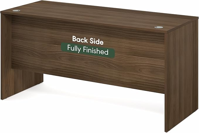 Furinno Roger Computer Desk, 60 Inch Rectangular Executive Desk with Modesty Panel, Home Office Desk with Thick Tabletop, Desk Cord Grommet, Scratchproof, for Home Study, Office, Modern Walnut