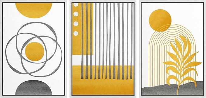 IDEA4WALL Framed Canvas Print Wall Art Set Geometric Mid-Century Gold Jungle Plant Polygons Abstract Shapes Illustrations Modern Art Nordic for Living Room, Bedroom, Office - 16"x24"x3 White