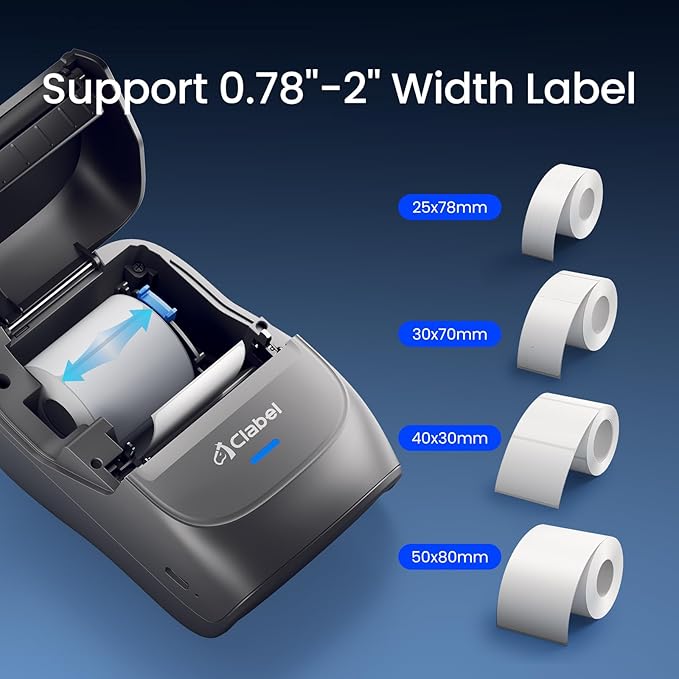 CLABEL Label Maker Machine with Tape, 221B Thermal Bluetooth Label Printer 2 Inch Portable Barcode Inkless Sticker for Small Business, Retail Office,Office, Home, Came with 1 Roll Label (Grey)