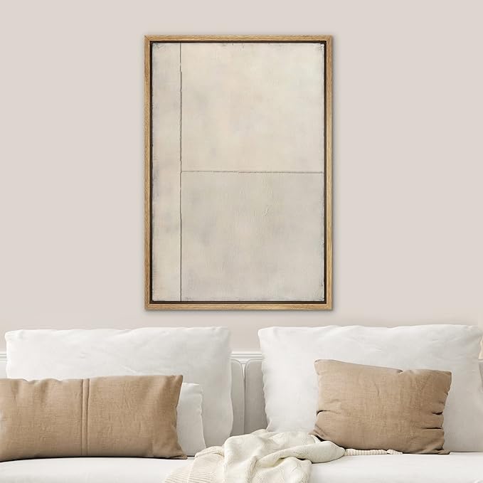 SIGNWIN Framed Canvas Print Wall Art Tan Square Geometric Landscape Abstract Shape Illustrations Minimalism Decorative Boho Multicolor Retro for Living Room, Bedroom, Office - 16"x24" Natural