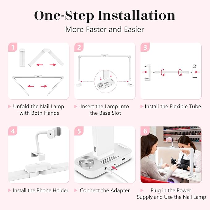 Yokilly 48W Half Moon Light: 34" Shadow-Free Half Moon Light for Desk Salon - Foldable LED Desk Lamp with Stepless Brightness 3000K-6500K for Manicurist Nail Tech (White, Large)