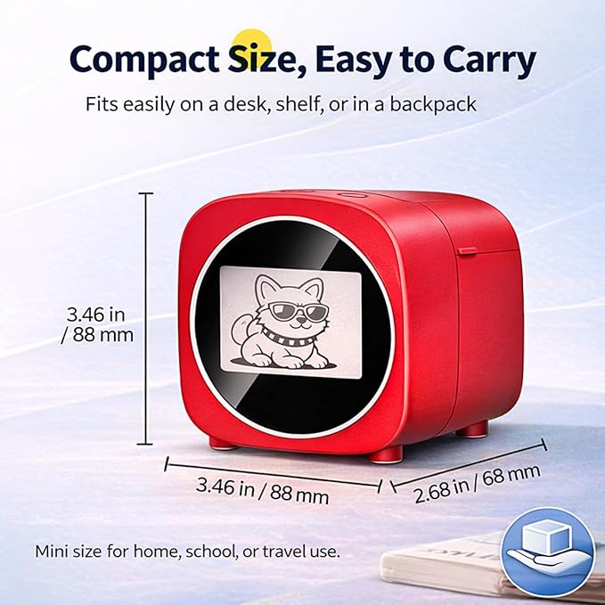 AI Voice Sticker Printer with Display Screen, Portable Inkless Thermal Label Maker, Mini Rechargeable Sticker Maker for Journaling, DIY Crafts, Labels, Home School Office (Red)