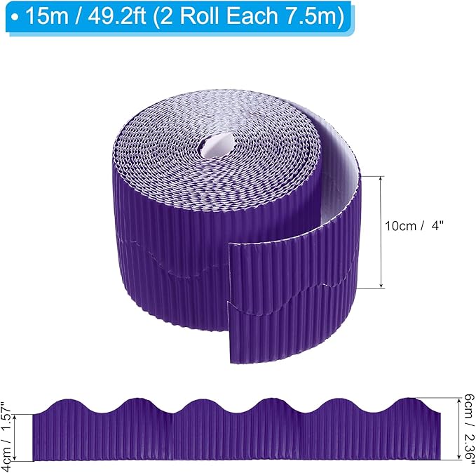 PATIKIL 3.9inch x 49.2ft Bulletin Board Border, Scalloped Trim Paper Corrugated Paper for Locker Classroom Decor Black White Cork Poster Boards, Dark Purple