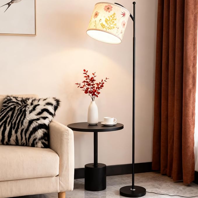 61“Dried Flowers Floor Lamp with 9W 3 Color Temperatures LED Bulb, Tall Standing Lamp with Adjustable Floral Lampshade for Living Room,Bedroom,Office