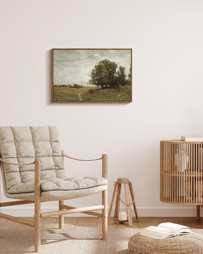 ARPEOTCY Vintage Framed Canvas Wall Art, Country Village Scenery Retro Painting Decor Aesthetic, Large Print Artwork, Landscape Wall Pictures for Living Room,20x30 Inch