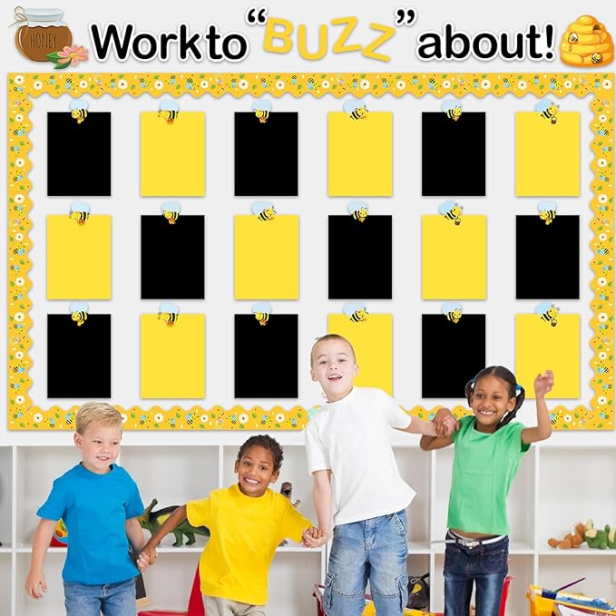 Bee Student Work Display Bulletin Board Set Sunflower Bulletin Board Decorations Bee Classroom Decor Honeybee Paper Cutouts Inspirational Student Wow Work Display for Chalkboard Back to School Supplie