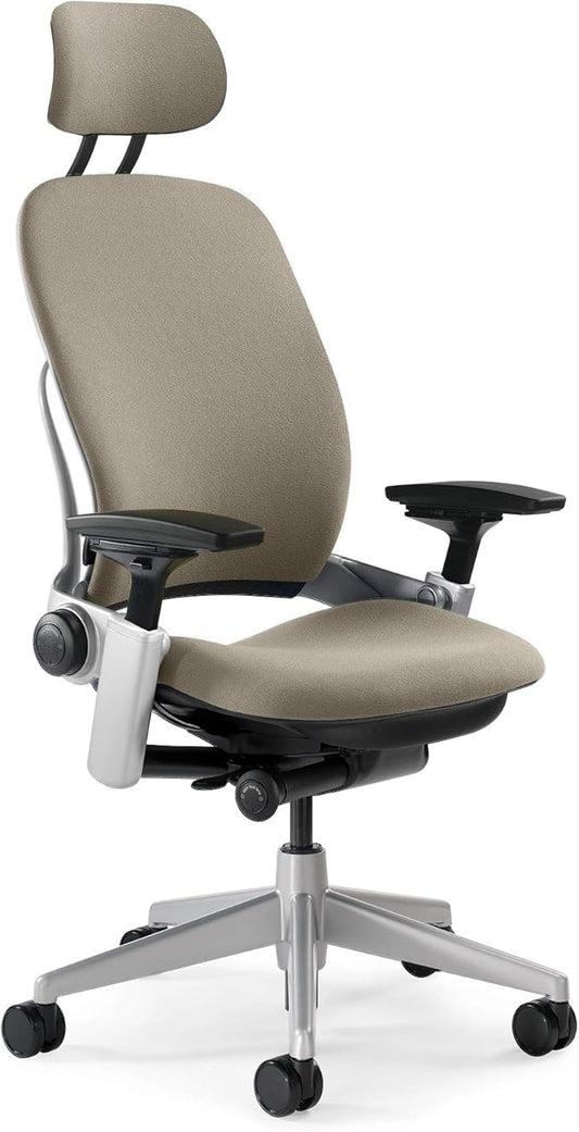 Steelcase Leap Task Chair: Platinum Base - 4D Adjustable Arms - Headrest - Hard Floor Casters