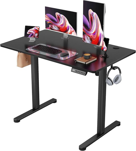 Furmax Electric Standing Desk, 40 x 24 Inches Sit Stand up Desk, Sit Stand Height Adjustable Home Office Desk with 4 Height Position Memory - with Splice Board (Black, 40)