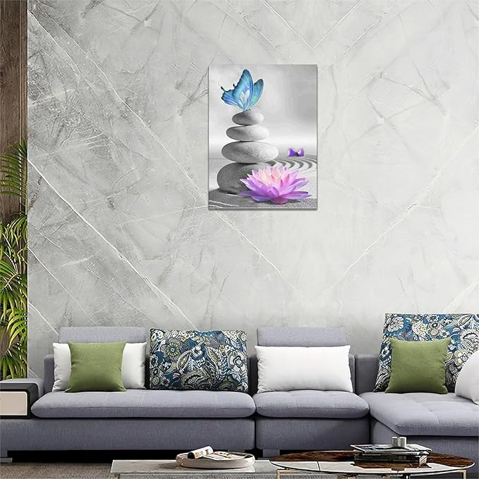 yerretin Stone Wall Art Zen Lotus Pictures Wall Decor Flower Canvas Spa Yoga Meditation Print Artwork Home Decorations for Living Room Bedroom Bathroom Office Framed 12"x16"