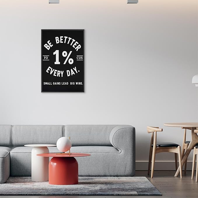 Inspirational Motivation 1% Better Every Day Canvas Poster Entrepreneur Success Life Saying Wall Art Hustle Inspiring Sign Prints Painting For Home Office Wall Decor 12x16in Framed