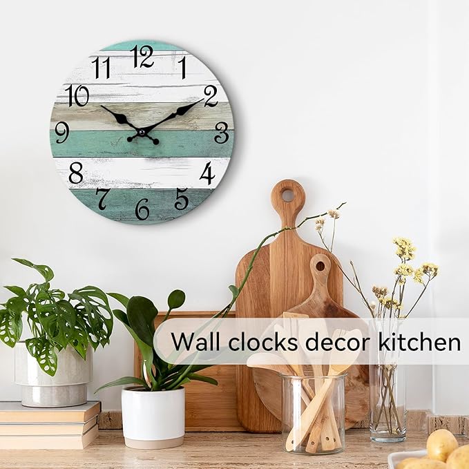 CHYLIN Wall Clock,12 Inch Wall Clocks Battery Operated Silent Non Ticking, Teal Turquoise Rustic Clock Decorative for Kitchen Bathroom Bedroom Living Room(Bronze White)