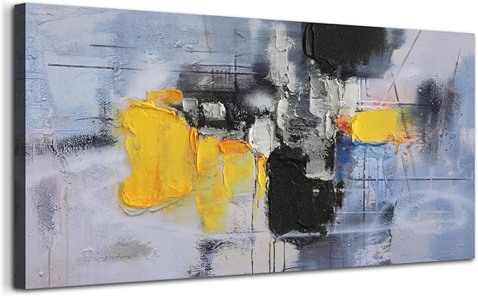 Arjun Abstract Wall Art for Living Room, Modern Black Grey Neutral Canvas Painting for Bedroom, Framed Textured Neutral Artwork Large Picture Dining Room Kitchen Mens Room Wall Decor 40"x20"