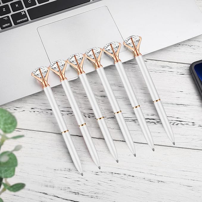 PASISIBICK White Diamond Pens Pack of 20 Bling Diamond Gem Pen Décor Gifts for Women Bridesmaid Coworkers Bulk Crystal Metal Ballpoint Pens Black Ink(20 PCS White)
