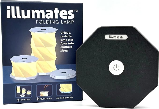 Origami Expanding Foldable LED Desk Lamp – USB Rechargeable & Portable - Dimmable Touch Control Light with Adjustable Height up to 8.25" for Office, Travel, Bedside - Sleek & Modern Design (Black)
