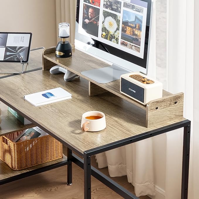47-inch Computer Desk with Storage Shelf - Gray Ideal Gaming Desk for Bedrooms, Small Spaces, and Home Offices Modern Writing Desk for PCs.