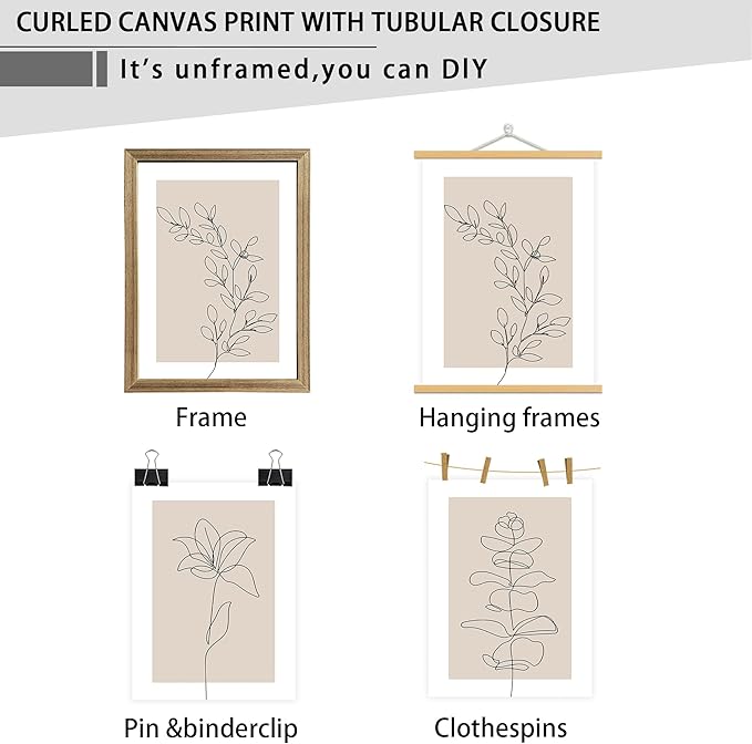 arfitest Neutral Plant Poster Wall Art 3 Pieces Canvas Minimalist Abstract Plant Painting Print Beige Leaf Print Wall Trim Line Art Bathroom Bedroom Living Room Decor 12x16 Inches