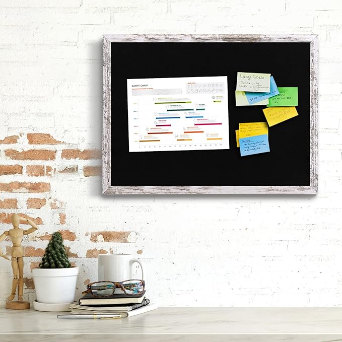Black Felt Bulletin Board, 23.6x15.7 inches Decorative Bulletin Boards for Walls with Wood Frame, Pin Board Vision Board for Office Home Kitchen and School with Pins (BK,4060,1p)