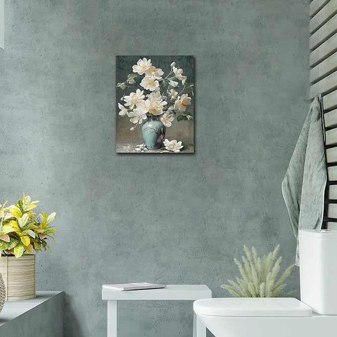 YMYXMC33 Flower Picture Decor Wall Art Canvas Print White Floral Poster Decoration Bedroom Bathroom12x15