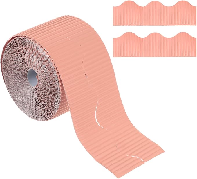 PATIKIL 3.9inch x 49.2ft Bulletin Board Border, Scalloped Trim Paper Corrugated Paper for Locker Classroom Decor Black White Cork Poster Boards, Pink