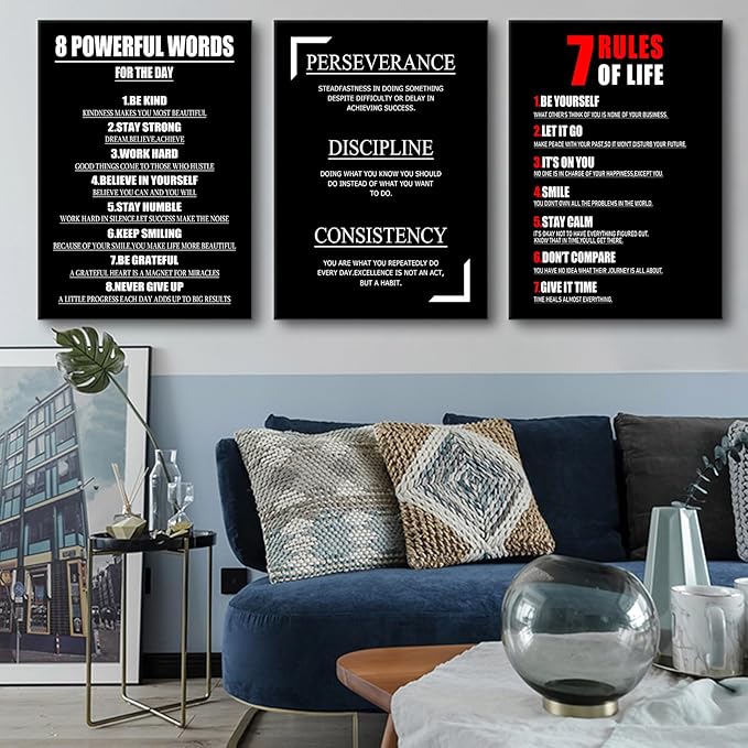 3 Pieces Motivational Canvas Wall Art Inspirational Entrepreneur Quote Picture Painting Positive Affirmations Framed Print Poster for Living Room Office Wall Decor Ready to Hang [60''Wx28''H]