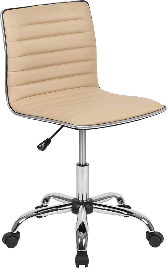 Flash Furniture Alan Low Back Designer Armless Tan Ribbed Swivel Task Office Chair