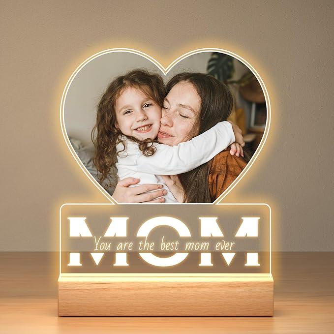 Personalized Mothers Day Gifts for Mom from Daughter and Son, Custom Picture Frames with Photo, Personalized Photo Frame with Night Light, Customized Mom Birthday Gifts