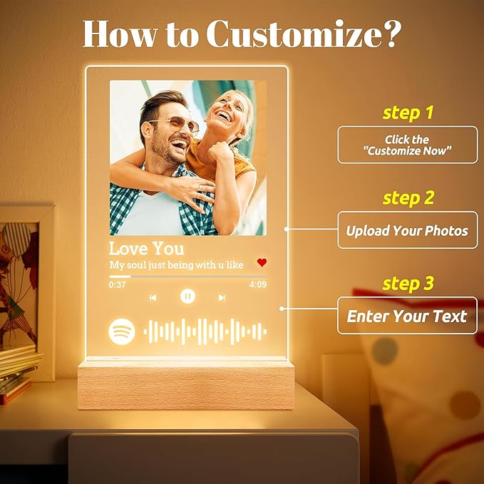 Custom Spotify Plaque, Custom Acrylic Song Plaque Picture Frames, Personalized Photo Frame, Personalized Anniversary Birthday Gifts for Women Men Girlfriend Boyfriend Her Him Couple