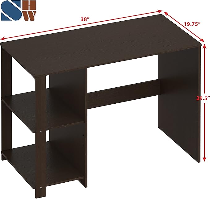 SHW 38-Inch Home Office Computer Desk with Shelves, Espresso