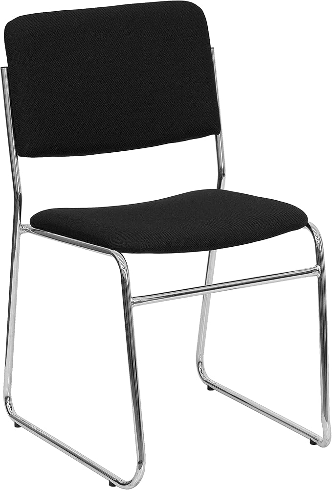 Flash Furniture 5 Pack HERCULES Series 500 lb. Capacity Black Fabric High Density Stacking Chair with Chrome Sled Base