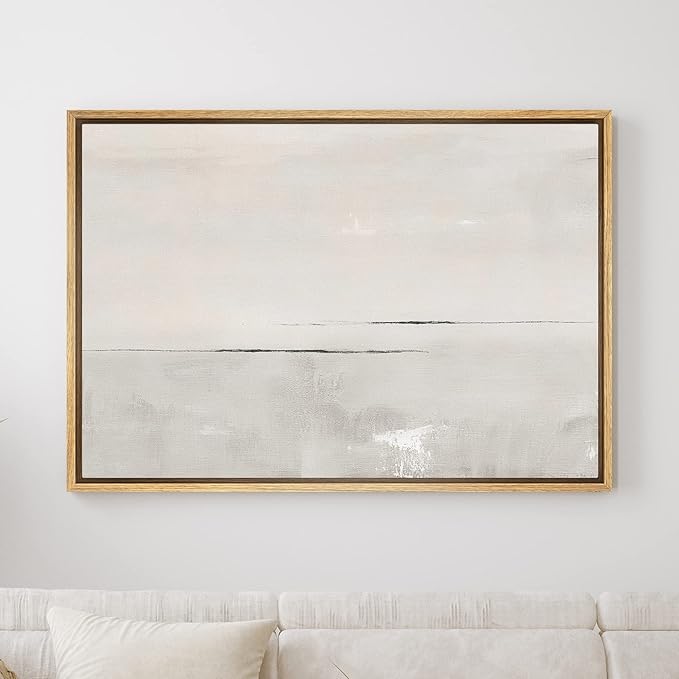 SIGNWIN Framed Canvas Print Wall Art Gray Watercolor Pastel Landscape Abstract Shapes Illustrations Modern Art Decorative Contemporary Chic Minimal for Living Room, Bedroom, Office - 16"x24" Natural