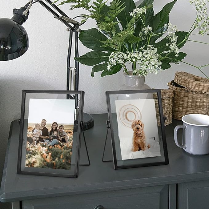 ZONYEO Set of 3 Glass Picture Frame, Collection Simple Metal Floating Frame with Glass Cover Includes 4x4, 4x 6, 5x7