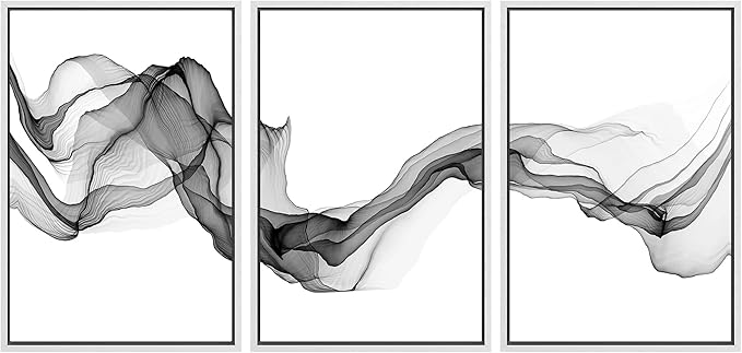 SIGNWIN Framed Canvas Print Wall Art Flowing Gray Smoke Abstract Shapes Digital Art Modern Art Minimalist Relax/Calm Cool for Living Room, Bedroom, Office - 16"x24"x3 White