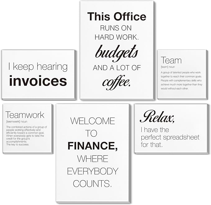 Nvhai Teamwork Wall Art for Office Finance Team Canvas Posters Set of 6 Framed Modern Accounting Office Artwork Wall Decor, Accountant Gifts, Multiple dimensions
