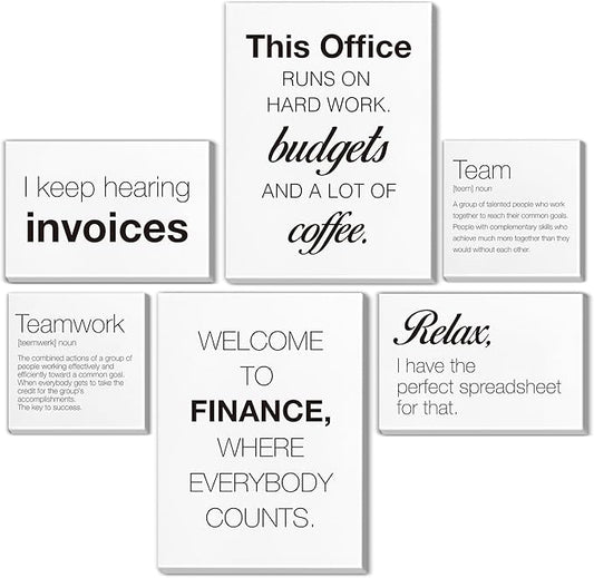 Nvhai Teamwork Wall Art for Office Finance Team Canvas Posters Set of 6 Framed Modern Accounting Office Artwork Wall Decor, Accountant Gifts, Multiple dimensions