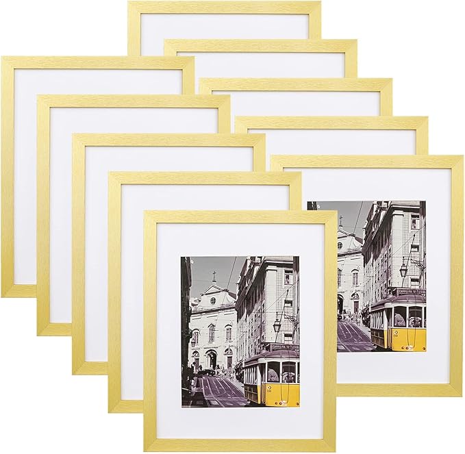 eletecpro 11x14 Picture Frames Set of 10, Picture Frame Collage Wall Decor Display 8x10 Photo with Mat or 11x14 without Mat, Home Decor Gallery Wall Frame for Wall Mounting, Gold