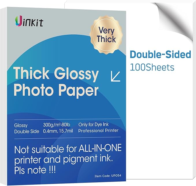 Uinkit Thick Photo Paper 8.5x11 inches 100sheets Double Sides Glossy Heavyweight Photo Paper 300gsm Only Suitable for Professional Inkjet Printer