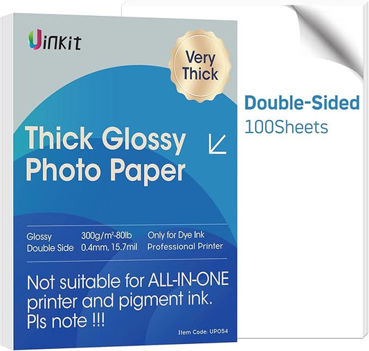 Uinkit Thick Photo Paper 8.5x11 inches 100sheets Double Sides Glossy Heavyweight Photo Paper 300gsm Only Suitable for Professional Inkjet Printer