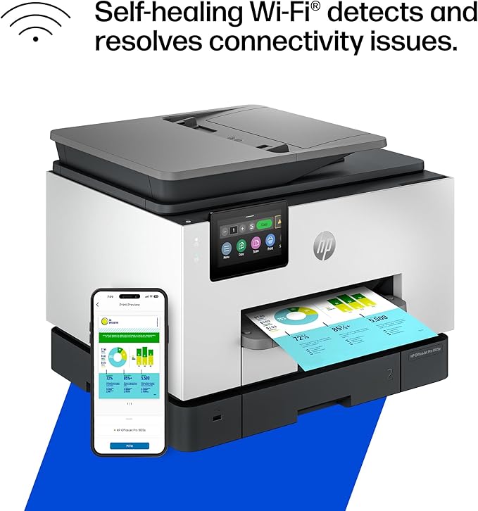 HP OfficeJet Pro 9135e Wireless All-in-One Color Inkjet Printer, Print, scan, copy, fax, ADF, Duplex printing best-for-office, 3 month Instant Ink trial included, AI-enabled (404M0A)