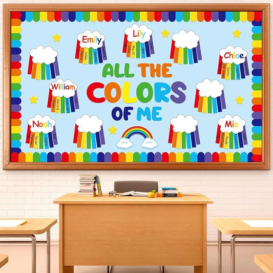 Rainbow Bulletin Board Set Rainbow Welcome Themed Classroom Bulletin Board Decorations Summer Cloud Star Cutouts Classroom Decorations for Back to School Office Home Chalkboard Decor Wall Door