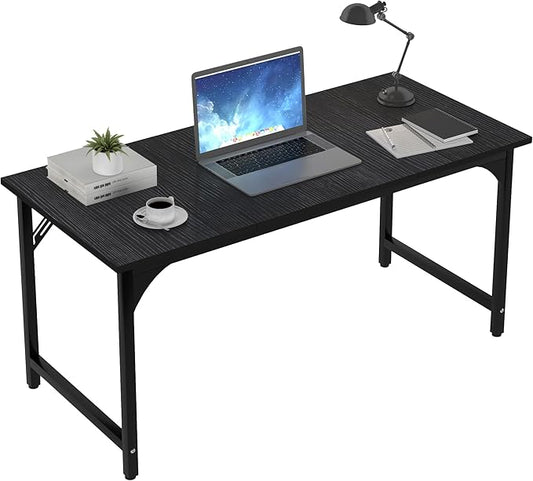 AZN Computer Desk, 55in Computer Desk, Office Desk w/Sturdy Metal Frame, Office Desk w/Water-Resistant, Scratchproof Surface, Home Office Desks w/Large Legroom for Work Study Writing Gaming, Black