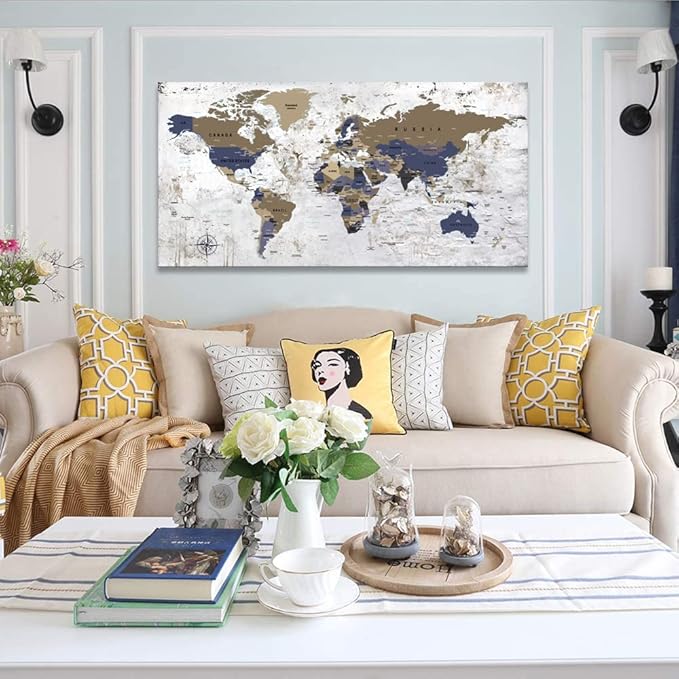 ZEYDRT Wall Art map of the World Painting Canvas Wall Art for Office Living Room world map Art Canvas Art Wall Decorations Prints for Background for Home Office Decoration 20"x40" …