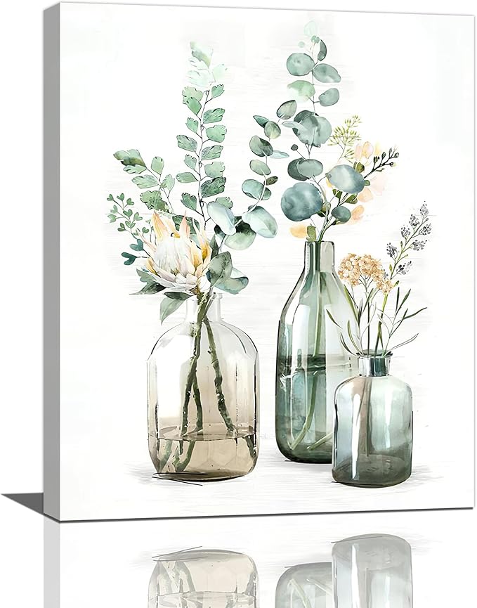 Botanical Bathroom Wall Art Rustic Green Plant Pictures Wall Decor Botanical Canvas Country Print Painting Modern Decoration Artwork for Bathroom Living Room Bedroom Office Framed 16"x20"
