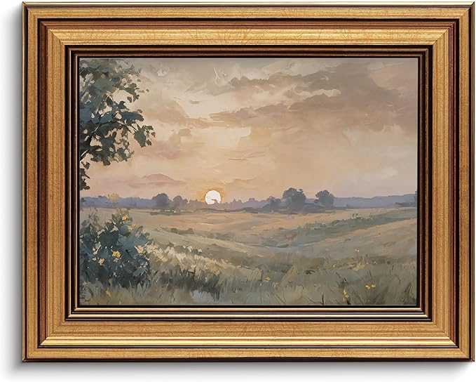 Gold Framed Wall Art Vintage Canvas Wall Art Fall Sunset Nature Landscape Artwork Prints Picture for Living Room Bedroom Farmhouse Bathroom Office Decor, 8x10